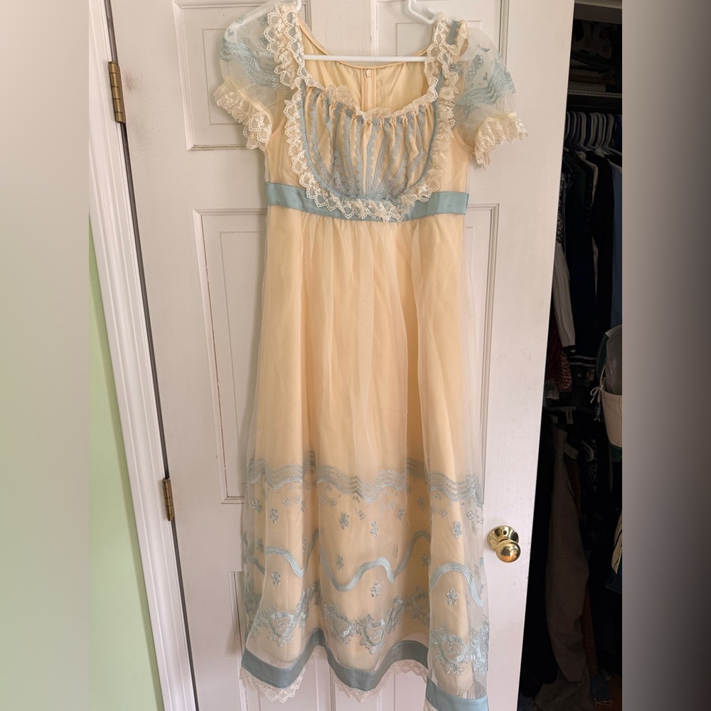 Vintage Style Cream and Blue Dress Bridgerton-esque